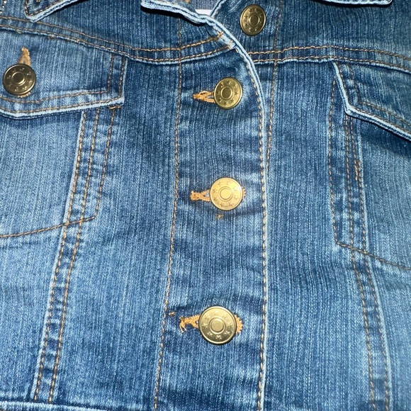 Vintage Y2K Bling Cropped 3/4 Sleeve Denim Jacket Size Large - Picture 5 of 7